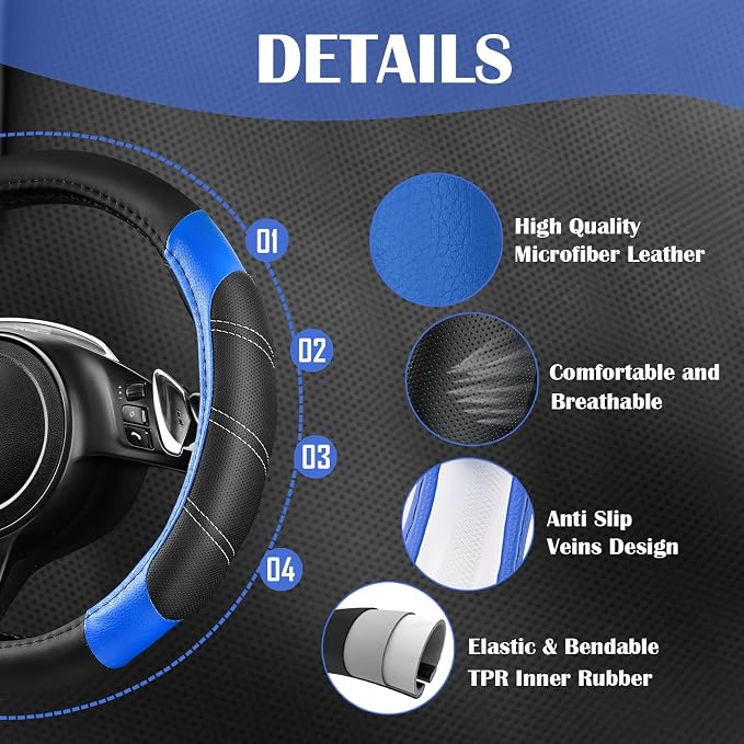 Universal Fabric Seat Covers — Full Set — Black / Blue
