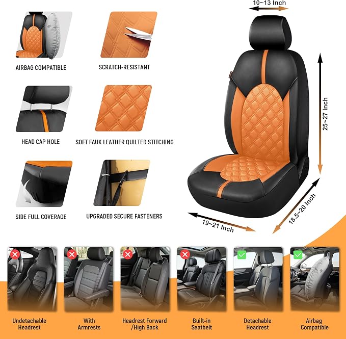 Universal Faux Leather Seat Covers — Front Seat — Orange / Brown