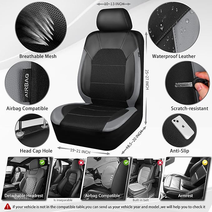 Universal Fabric Seat Covers — Front Seat — Black / Gray