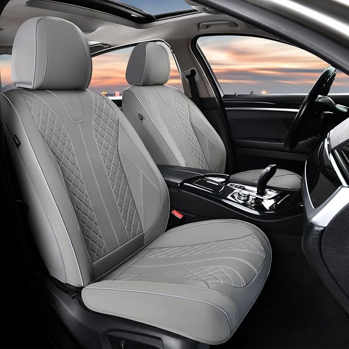 Universal Faux Leather Seat Covers — Front Seat — Gray