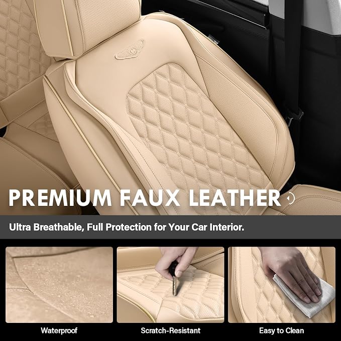 Universal Faux Leather Seat Covers — Front Seat — Beige