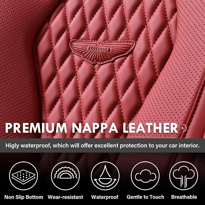 Universal Faux Leather Seat Covers — Front Seat — Red