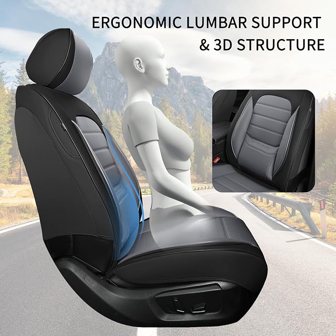 Universal Faux Leather Seat Covers — Front Seat — Black / Gray