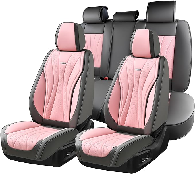 Universal Faux Leather Seat Covers — Full Set — Gray / Pink