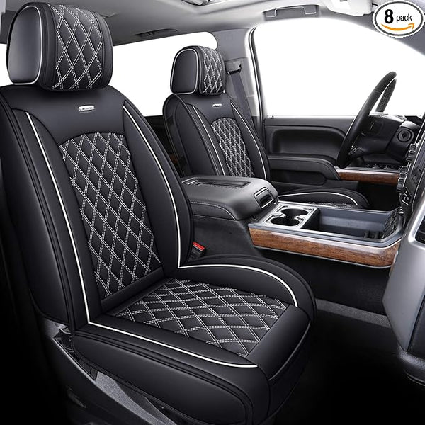 Faux Leather Seat Covers for Chevrolet Silverado / GMC Sierra — Full Set — Black / White