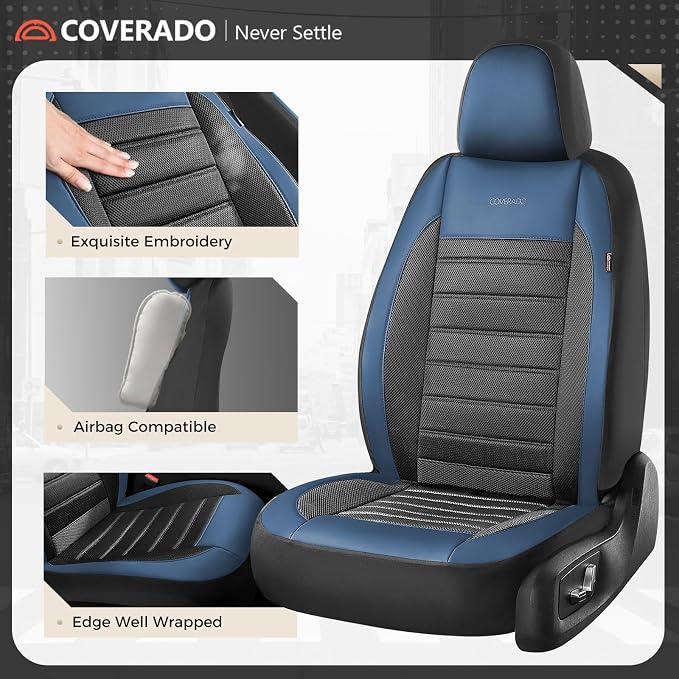 Fabric Car Seat Covers — Full Set — Blue / Black