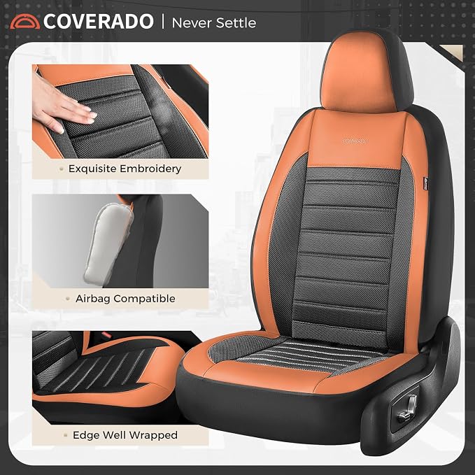Fabric Car Seat Covers — Front Seat — Orange / Black