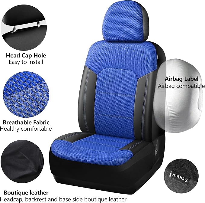 Universal Fabric Seat Covers — Front Seat — Black / Blue