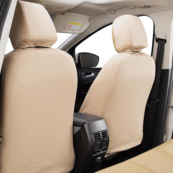 Faux Leather Car Seat Covers — Front Seat — Beige