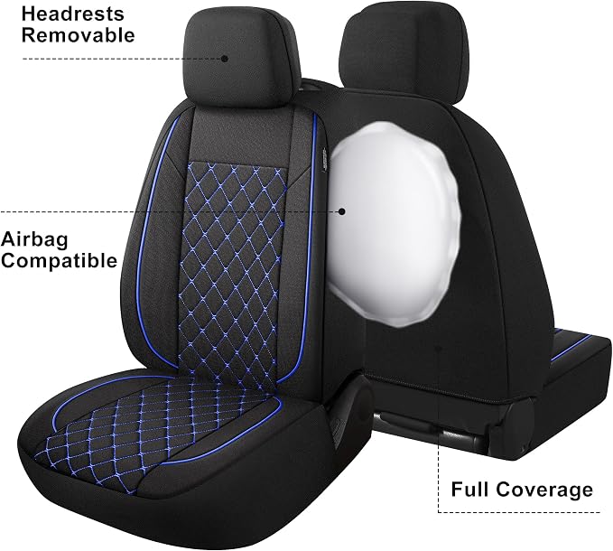 Fabric Car Seat Covers — Full Set — Black / Blue