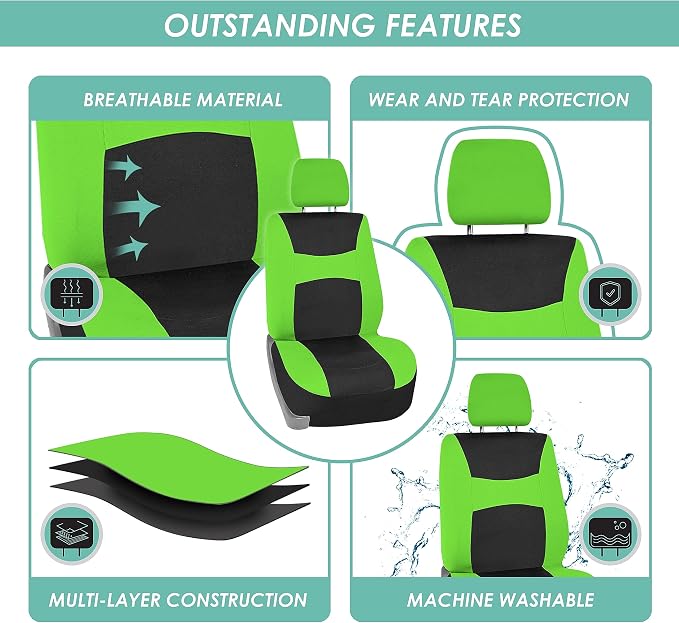Universal Fabric Seat Covers — Full Set — Green