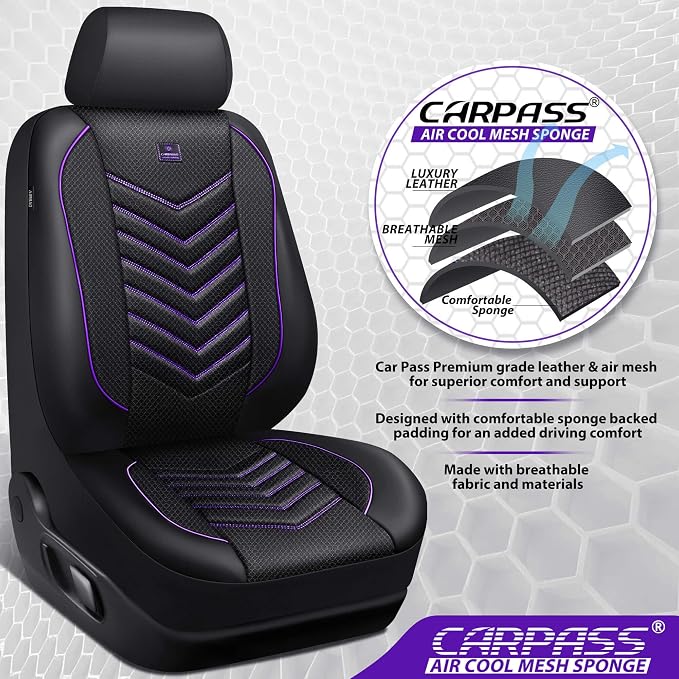 Universal Fabric Seat Covers — Front Seat — Black / Purple