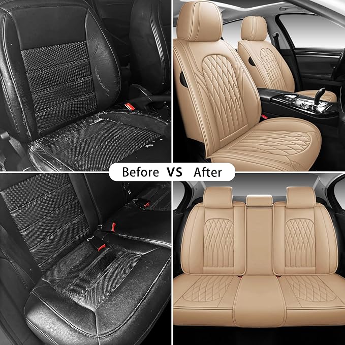 Universal Faux Leather Seat Covers — Full Set — Beige
