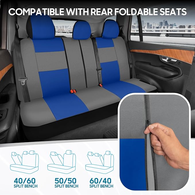 Car Seat Covers — Full Set — Blue / Gray