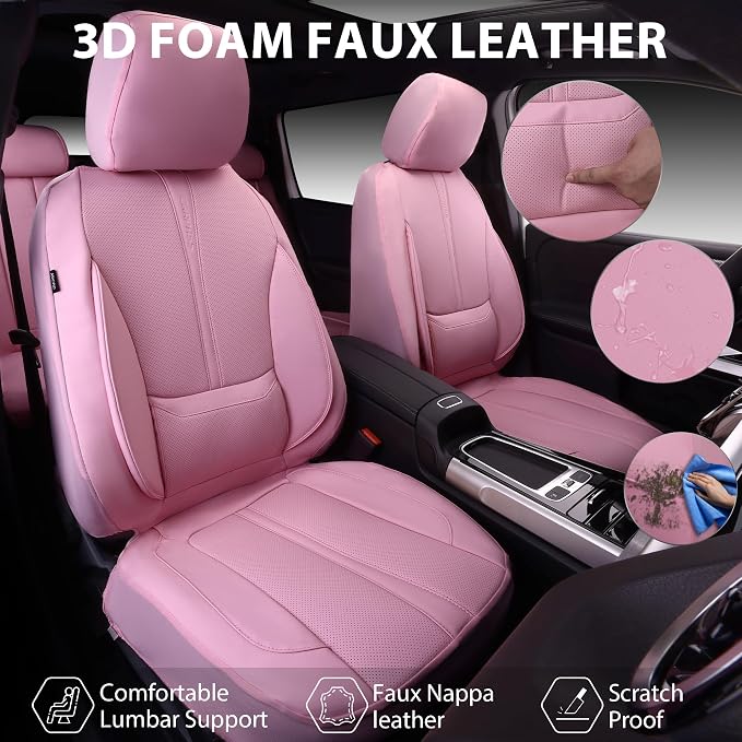 Universal Faux Leather Seat Covers — Full Set — Pink