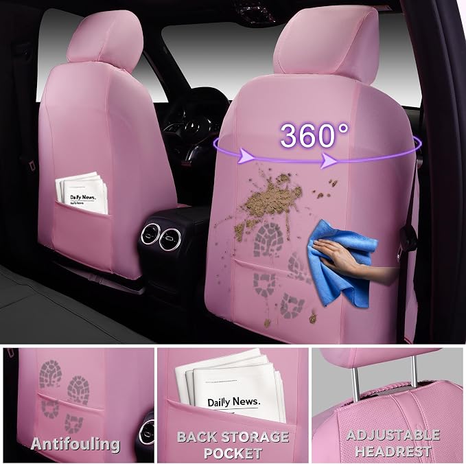 Universal Faux Leather Seat Covers — Front Seat — Pink / White