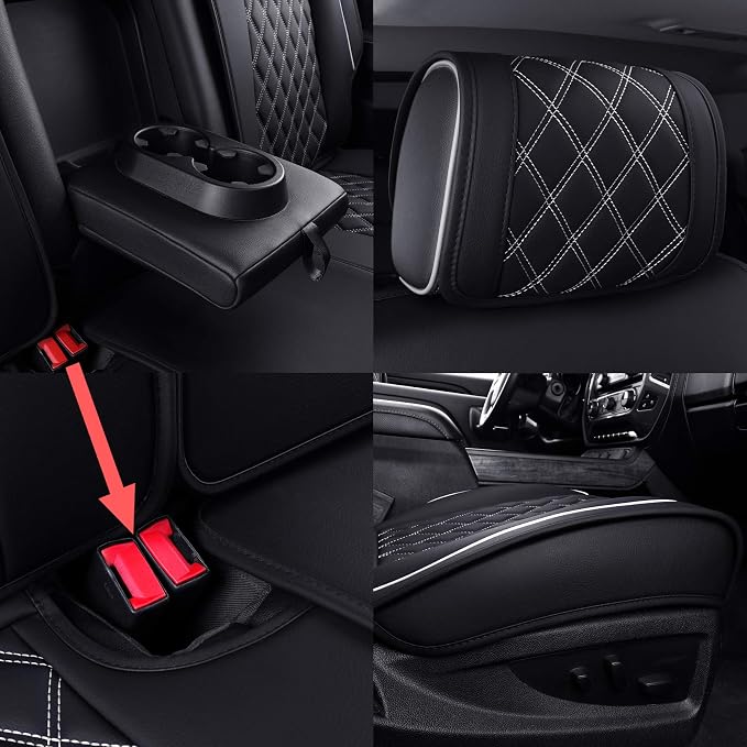 Faux Leather Seat Covers for Chevrolet Silverado / GMC Sierra — Full Set — Black / White