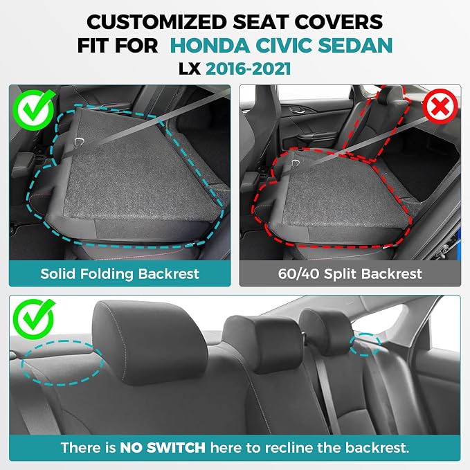 Faux Leather Seat Covers for Honda Civic — Full Set — Black