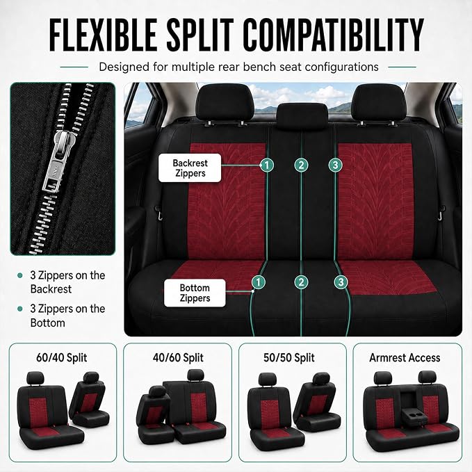 Universal Seat Covers — Full Set — Burgundy
