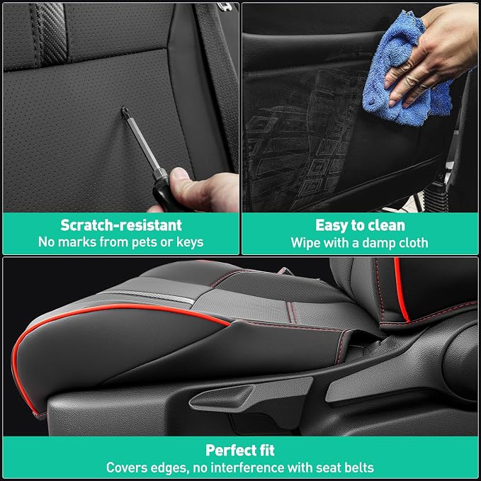 Faux Leather Seat Covers for Toyota Tacoma — Full Set — Black / Red