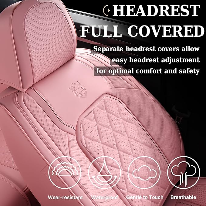 Universal Faux Leather Seat Covers — Front Seat — Pink