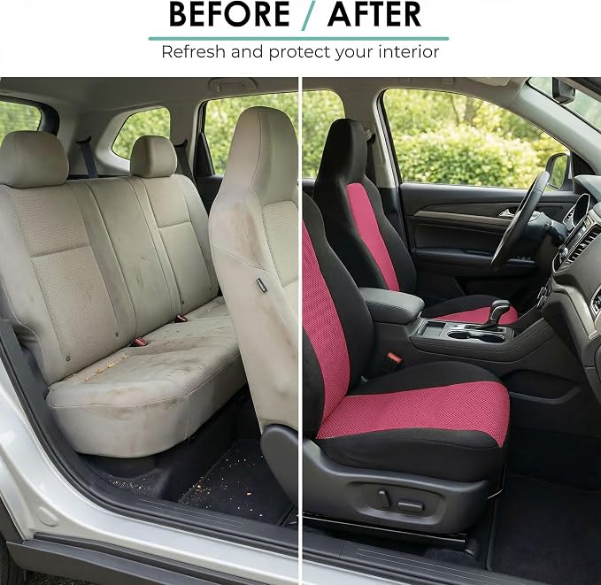Universal Fabric Seat Covers — Full Set — Burgundy