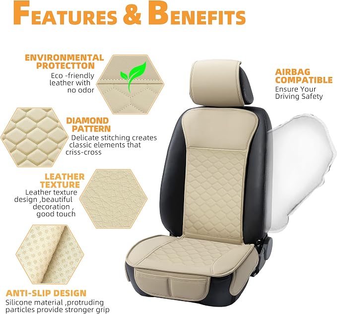 Universal Faux Leather Seat Covers — Beige