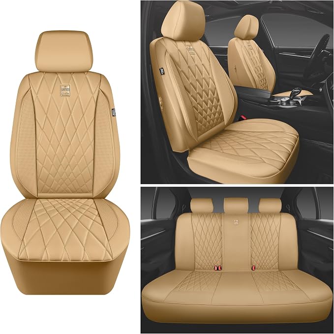 Universal Faux Leather Seat Covers — Full Set — Beige