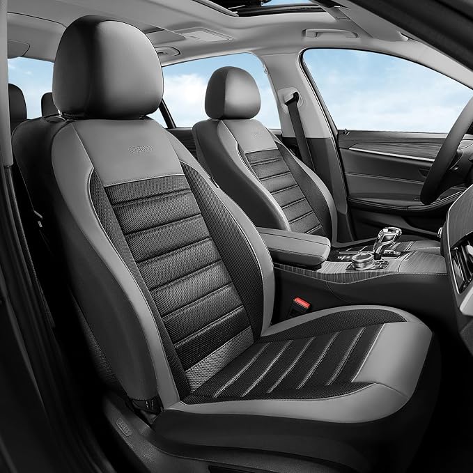 Fabric Car Seat Covers — Full Set — Black / Gray