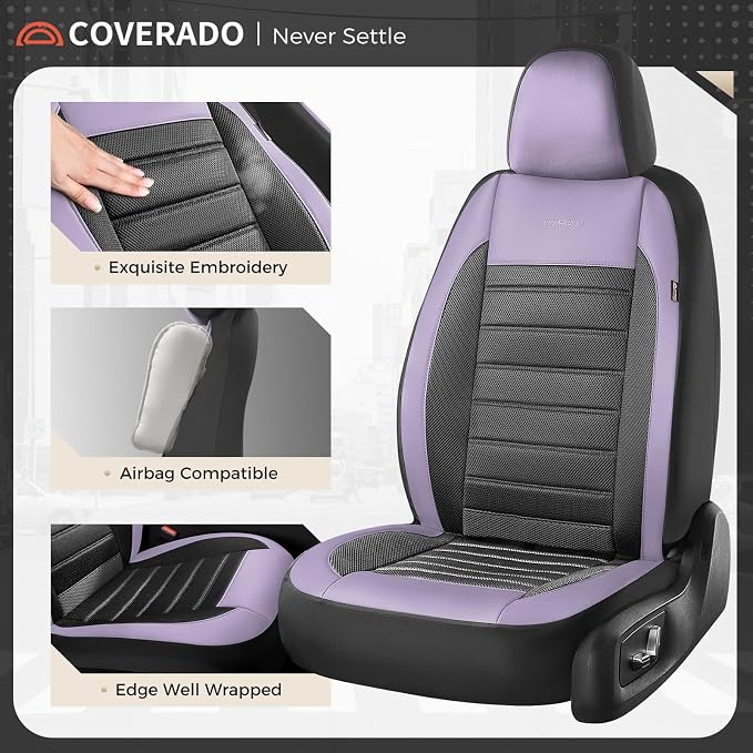 Fabric Car Seat Covers — Full Set — Purple / Black