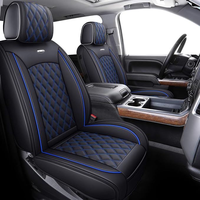 Faux Leather Seat Covers for Chevrolet Silverado / GMC Sierra — Front Seat — Black / Blue