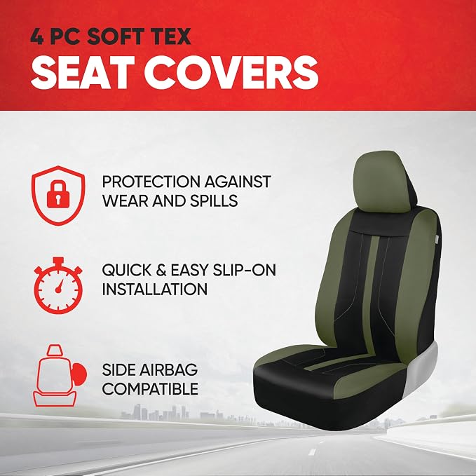 Fabric Car Seat Covers — Front Seat — Green