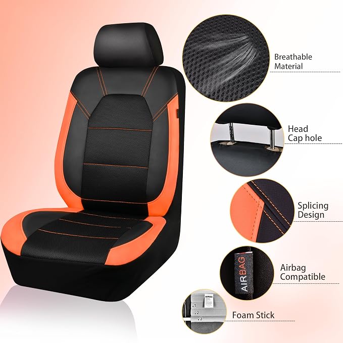 Universal Seat Covers — Full Set — Black / Orange
