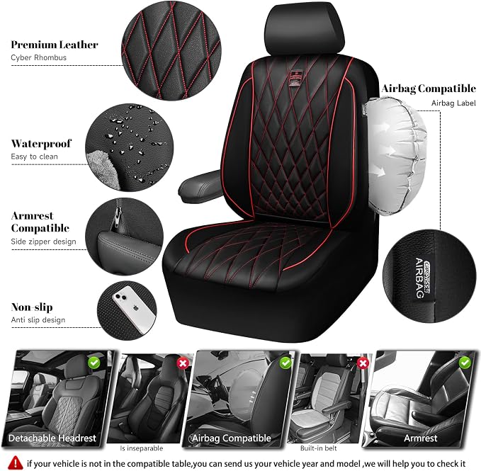 Universal Faux Leather Seat Covers — Front Seat — Black / Red
