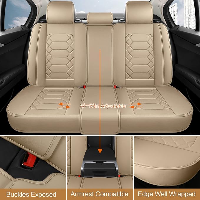 Universal Faux Leather Seat Covers — Full Set — Beige