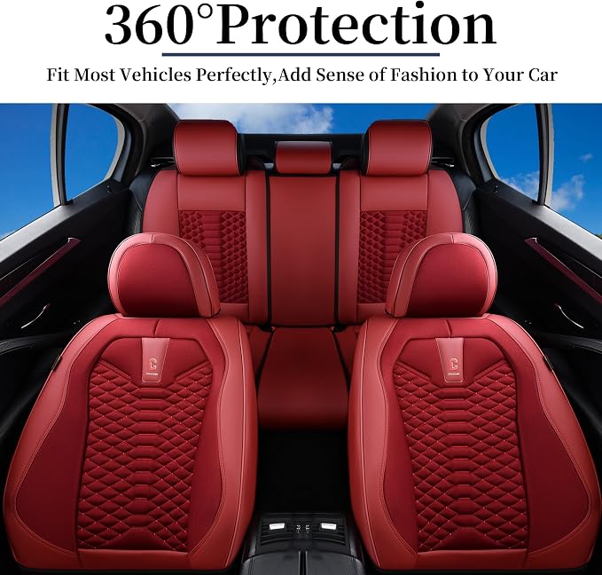 Universal Faux Leather Seat Covers — Full Set — Red
