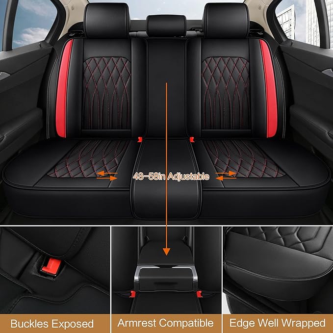 Universal Faux Leather Seat Covers — Black / Red