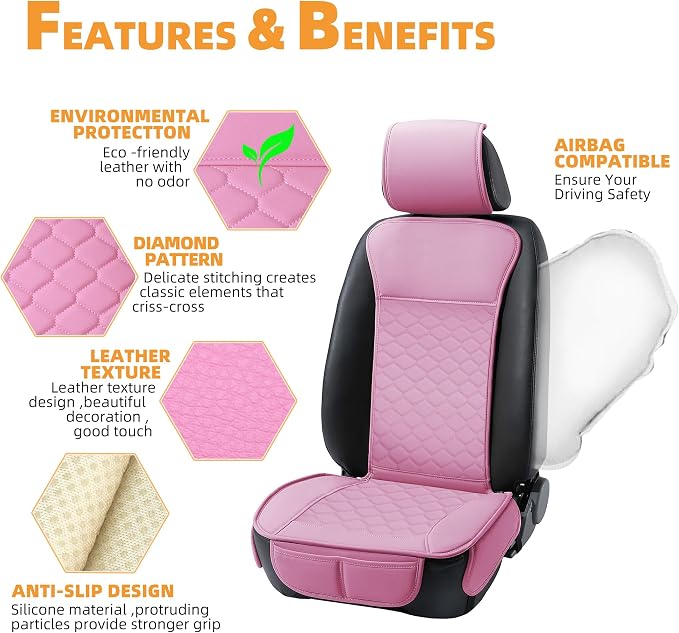 Universal Faux Leather Seat Covers — Front Seat — Pink