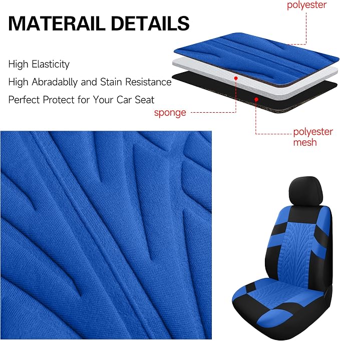 Universal Fabric Seat Covers — Full Set — Black / Blue