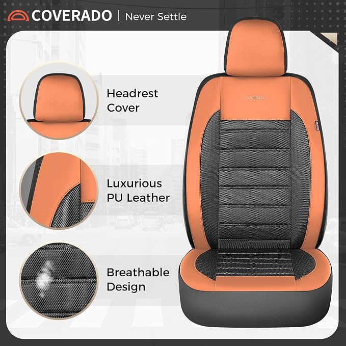 Fabric Car Seat Covers — Front Seat — Orange / Black