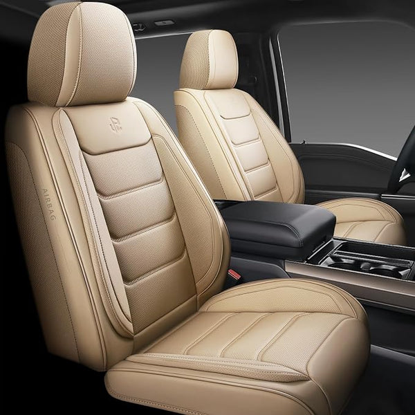 Faux Leather Car Seat Covers — Front Seat — Beige