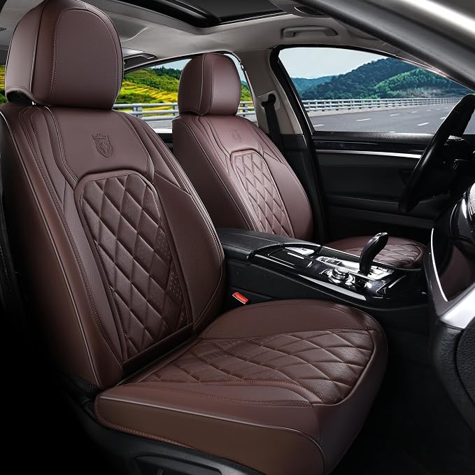 Universal Faux Leather Seat Covers — Front Seat — Brown