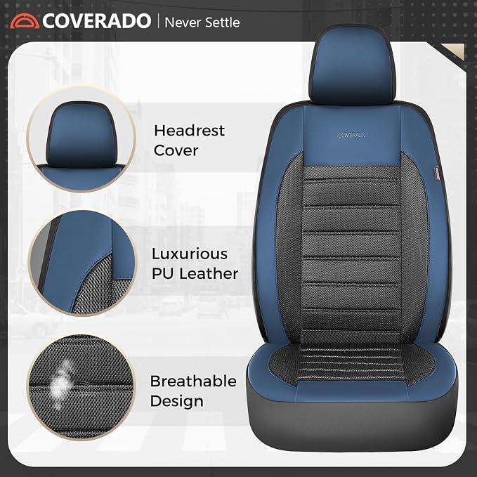Fabric Car Seat Covers — Full Set — Blue / Black
