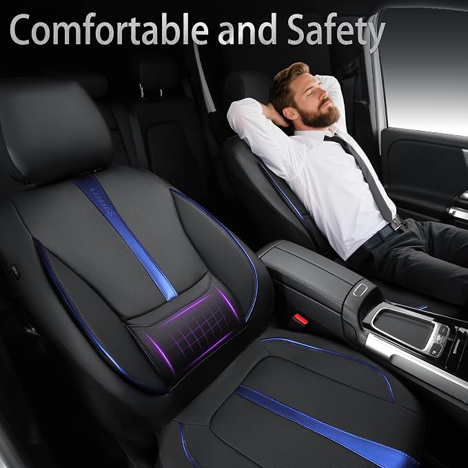 Universal Faux Leather Seat Covers — Front Seat — Black / Blue