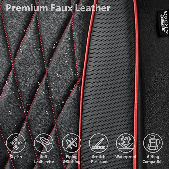 Universal Faux Leather Seat Covers — Front Seat — Black / Red