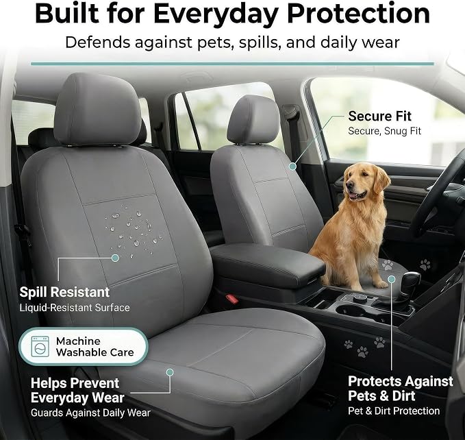 Universal Faux Leather Seat Covers — Front Seat — Gray