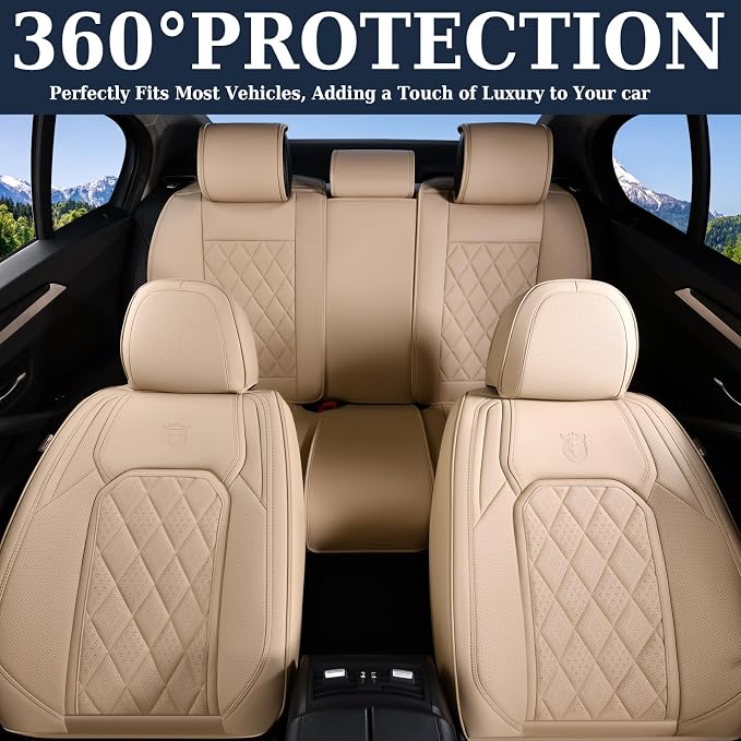 Universal Faux Leather Seat Covers — Full Set — Beige