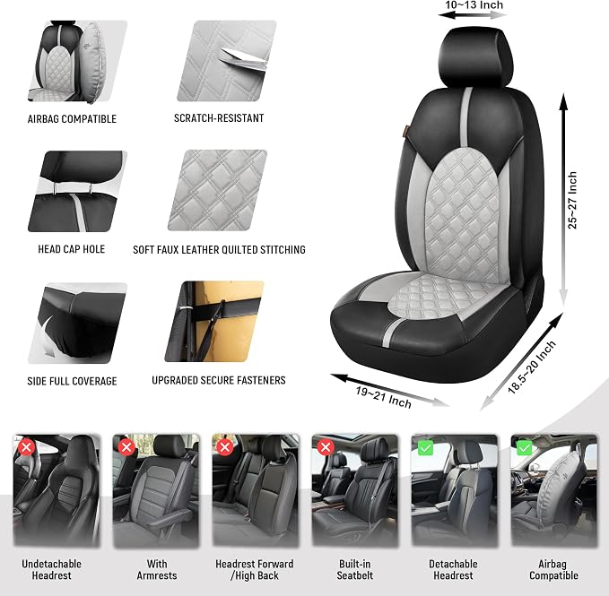 Universal Faux Leather Seat Covers — Front Seat — Gray