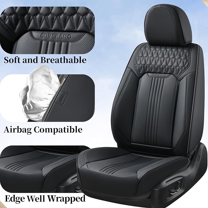 Universal Faux Leather Seat Covers — Front Seat — Black