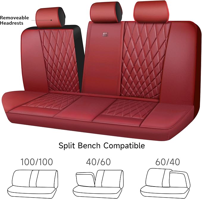 Universal Faux Leather Seat Covers — Full Set — Burgundy / Red